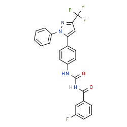 ChemSpider 2D Image | 3-Fluoro-N-({4-[1-phenyl-3-(trifluoromethyl)-1H-pyrazol-5-yl]phenyl}carbamoyl)benzamide | C24H16F4N4O2