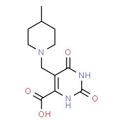 ChemSpider 2D Image | 5-[(4-Methyl-1-piperidinyl)methyl]-2,6-dioxo-1,2,3,6-tetrahydro-4-pyrimidinecarboxylic acid | C12H17N3O4