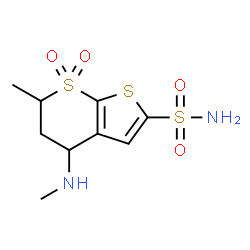 ChemSpider 2D Image | 6-Methyl-4-(methylamino)-5,6-dihydro-4H-thieno[2,3-b]thiopyran-2-sulfonamide 7,7-dioxide | C9H14N2O4S3