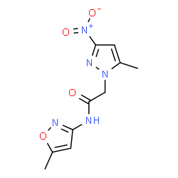 ChemSpider 2D Image | 2-(5-Methyl-3-nitro-1H-pyrazol-1-yl)-N-(5-methyl-1,2-oxazol-3-yl)acetamide | C10H11N5O4