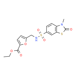 ChemSpider 2D Image | Ethyl 5-({[(3-methyl-2-oxo-2,3-dihydro-1,3-benzothiazol-6-yl)sulfonyl]amino}methyl)-2-furoate | C16H16N2O6S2