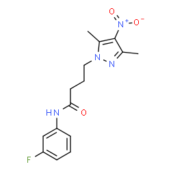 ChemSpider 2D Image | 4-(3,5-Dimethyl-4-nitro-1H-pyrazol-1-yl)-N-(3-fluorophenyl)butanamide | C15H17FN4O3