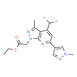ChemSpider 2D Image | Ethyl [4-(difluoromethyl)-3-methyl-6-(1-methyl-1H-pyrazol-4-yl)-1H-pyrazolo[3,4-b]pyridin-1-yl]acetate | C16H17F2N5O2