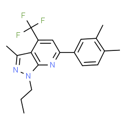 ChemSpider 2D Image | 6-(3,4-Dimethylphenyl)-3-methyl-1-propyl-4-(trifluoromethyl)-1H-pyrazolo[3,4-b]pyridine | C19H20F3N3