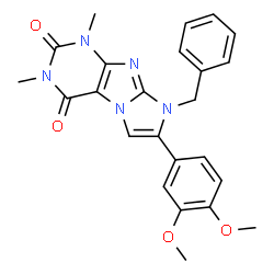 ChemSpider 2D Image | 8-Benzyl-7-(3,4-dimethoxyphenyl)-1,3-dimethyl-1H-imidazo[2,1-f]purine-2,4(3H,8H)-dione | C24H23N5O4