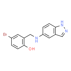 ChemSpider 2D Image | 4-Bromo-2-[(1H-indazol-5-ylamino)methyl]phenol | C14H12BrN3O