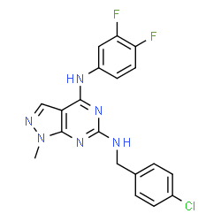 ChemSpider 2D Image | N~6~-(4-Chlorobenzyl)-N~4~-(3,4-difluorophenyl)-1-methyl-1H-pyrazolo[3,4-d]pyrimidine-4,6-diamine | C19H15ClF2N6