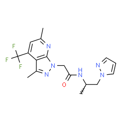 ChemSpider 2D Image | 2-[3,6-Dimethyl-4-(trifluoromethyl)-1H-pyrazolo[3,4-b]pyridin-1-yl]-N-[1-(1H-pyrazol-1-yl)-2-propanyl]acetamide | C17H19F3N6O