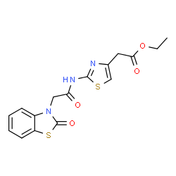 ChemSpider 2D Image | Ethyl (2-{[(2-oxo-1,3-benzothiazol-3(2H)-yl)acetyl]amino}-1,3-thiazol-4-yl)acetate | C16H15N3O4S2