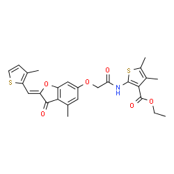 ChemSpider 2D Image | Ethyl 4,5-dimethyl-2-{[({(2Z)-4-methyl-2-[(3-methyl-2-thienyl)methylene]-3-oxo-2,3-dihydro-1-benzofuran-6-yl}oxy)acetyl]amino}-3-thiophenecarboxylate | C26H25NO6S2