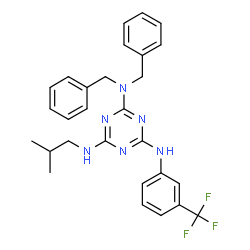 ChemSpider 2D Image | N~2~,N~2~-Dibenzyl-N~4~-isobutyl-N~6~-[3-(trifluoromethyl)phenyl]-1,3,5-triazine-2,4,6-triamine | C28H29F3N6