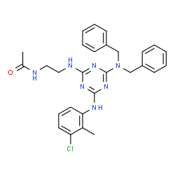 ChemSpider 2D Image | N-[2-({4-[(3-Chloro-2-methylphenyl)amino]-6-(dibenzylamino)-1,3,5-triazin-2-yl}amino)ethyl]acetamide | C28H30ClN7O