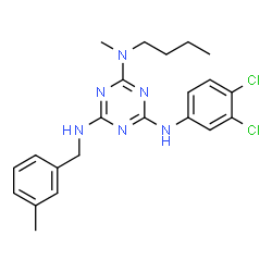 ChemSpider 2D Image | N~2~-Butyl-N~4~-(3,4-dichlorophenyl)-N~2~-methyl-N~6~-(3-methylbenzyl)-1,3,5-triazine-2,4,6-triamine | C22H26Cl2N6