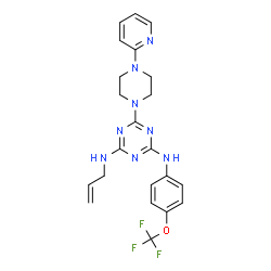 ChemSpider 2D Image | N-Allyl-6-[4-(2-pyridinyl)-1-piperazinyl]-N'-[4-(trifluoromethoxy)phenyl]-1,3,5-triazine-2,4-diamine | C22H23F3N8O