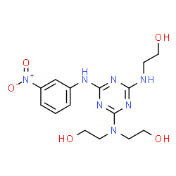 ChemSpider 2D Image | 2,2'-({4-[(2-Hydroxyethyl)amino]-6-[(3-nitrophenyl)amino]-1,3,5-triazin-2-yl}imino)diethanol | C15H21N7O5