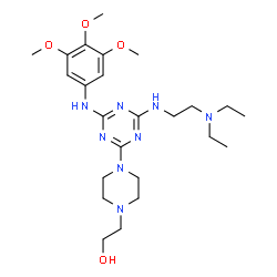 ChemSpider 2D Image | 2-[4-(4-{[2-(Diethylamino)ethyl]amino}-6-[(3,4,5-trimethoxyphenyl)amino]-1,3,5-triazin-2-yl)-1-piperazinyl]ethanol | C24H40N8O4