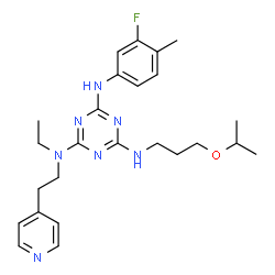 ChemSpider 2D Image | N~2~-Ethyl-N~4~-(3-fluoro-4-methylphenyl)-N~6~-(3-isopropoxypropyl)-N~2~-[2-(4-pyridinyl)ethyl]-1,3,5-triazine-2,4,6-triamine | C25H34FN7O