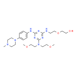 ChemSpider 2D Image | 2-{2-[(4-[Bis(2-methoxyethyl)amino]-6-{[4-(4-methyl-1-piperazinyl)phenyl]amino}-1,3,5-triazin-2-yl)amino]ethoxy}ethanol | C24H40N8O4