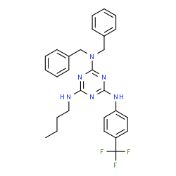 ChemSpider 2D Image | N~2~,N~2~-Dibenzyl-N~4~-butyl-N~6~-[4-(trifluoromethyl)phenyl]-1,3,5-triazine-2,4,6-triamine | C28H29F3N6
