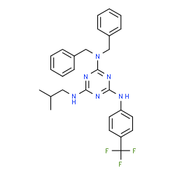 ChemSpider 2D Image | N~2~,N~2~-Dibenzyl-N~4~-isobutyl-N~6~-[4-(trifluoromethyl)phenyl]-1,3,5-triazine-2,4,6-triamine | C28H29F3N6