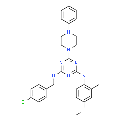 ChemSpider 2D Image | N-(4-Chlorobenzyl)-N'-(4-methoxy-2-methylphenyl)-6-(4-phenyl-1-piperazinyl)-1,3,5-triazine-2,4-diamine | C28H30ClN7O