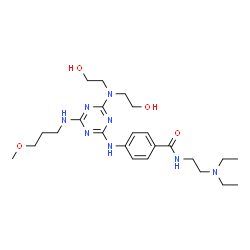 ChemSpider 2D Image | 4-({4-[Bis(2-hydroxyethyl)amino]-6-[(3-methoxypropyl)amino]-1,3,5-triazin-2-yl}amino)-N-[2-(diethylamino)ethyl]benzamide | C24H40N8O4