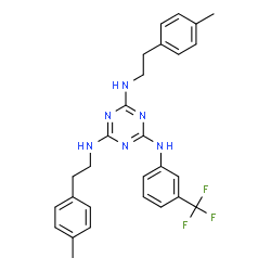 ChemSpider 2D Image | N~2~,N~4~-Bis[2-(4-methylphenyl)ethyl]-N~6~-[3-(trifluoromethyl)phenyl]-1,3,5-triazine-2,4,6-triamine | C28H29F3N6