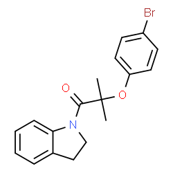 ChemSpider 2D Image | 2-(4-Bromophenoxy)-1-(2,3-dihydro-1H-indol-1-yl)-2-methyl-1-propanone | C18H18BrNO2