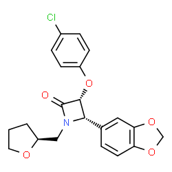 ChemSpider 2D Image | (3R,4S)-4-(1,3-Benzodioxol-5-yl)-3-(4-chlorophenoxy)-1-[(2S)-tetrahydro-2-furanylmethyl]-2-azetidinone | C21H20ClNO5