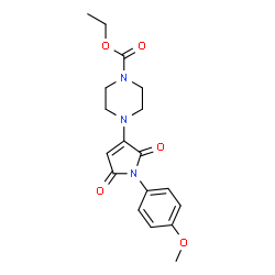 ChemSpider 2D Image | Ethyl 4-[1-(4-methoxyphenyl)-2,5-dioxo-2,5-dihydro-1H-pyrrol-3-yl]-1-piperazinecarboxylate | C18H21N3O5