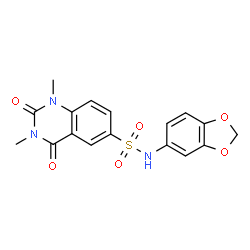 ChemSpider 2D Image | N-(1,3-Benzodioxol-5-yl)-1,3-dimethyl-2,4-dioxo-1,2,3,4-tetrahydro-6-quinazolinesulfonamide | C17H15N3O6S