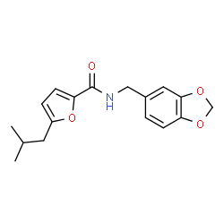 ChemSpider 2D Image | N-(1,3-Benzodioxol-5-ylmethyl)-5-isobutyl-2-furamide | C17H19NO4