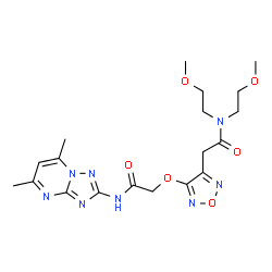 ChemSpider 2D Image | 2-(4-{2-[(5,7-Dimethyl[1,2,4]triazolo[1,5-a]pyrimidin-2-yl)amino]-2-oxoethoxy}-1,2,5-oxadiazol-3-yl)-N,N-bis(2-methoxyethyl)acetamide | C19H26N8O6