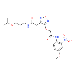ChemSpider 2D Image | 2-[(4-{2-[(3-Isopropoxypropyl)amino]-2-oxoethyl}-1,2,5-oxadiazol-3-yl)oxy]-N-(4-methoxy-2-nitrophenyl)acetamide | C19H25N5O8