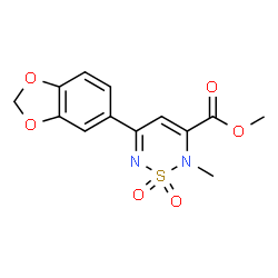 ChemSpider 2D Image | Methyl 5-(1,3-benzodioxol-5-yl)-2-methyl-2H-1,2,6-thiadiazine-3-carboxylate 1,1-dioxide | C13H12N2O6S