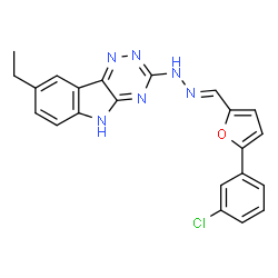 ChemSpider 2D Image | 3-[(2E)-2-{[5-(3-Chlorophenyl)-2-furyl]methylene}hydrazino]-8-ethyl-4H-[1,2,4]triazino[5,6-b]indole | C22H17ClN6O