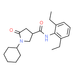 ChemSpider 2D Image | 1-Cyclohexyl-N-(2,6-diethylphenyl)-5-oxo-3-pyrrolidinecarboxamide | C21H30N2O2