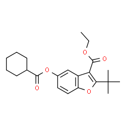 ChemSpider 2D Image | ethyl 2-tert-butyl-5-[(cyclohexylcarbonyl)oxy]-1-benzofuran-3-carboxylate | C22H28O5