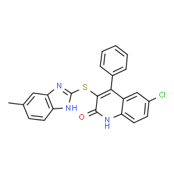 ChemSpider 2D Image | 6-Chloro-3-[(5-methyl-1H-benzimidazol-2-yl)sulfanyl]-4-phenyl-2(1H)-quinolinone | C23H16ClN3OS