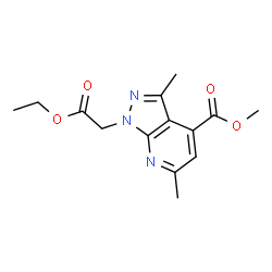 ChemSpider 2D Image | methyl 1-(2-ethoxy-2-oxoethyl)-3,6-dimethylpyrazolo[3,4-b]pyridine-4-carboxylate | C14H17N3O4