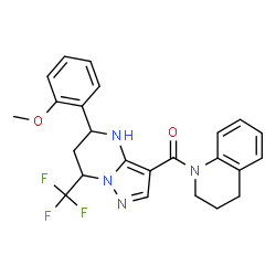 ChemSpider 2D Image | 3,4-Dihydro-1(2H)-quinolinyl[5-(2-methoxyphenyl)-7-(trifluoromethyl)-4,5,6,7-tetrahydropyrazolo[1,5-a]pyrimidin-3-yl]methanone | C24H23F3N4O2