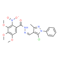 ChemSpider 2D Image | N'-[(Z)-(5-Chloro-3-methyl-1-phenyl-1H-pyrazol-4-yl)methylene]-3,4,5-trimethoxy-2-nitrobenzohydrazide | C21H20ClN5O6