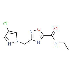 ChemSpider 2D Image | 3-[(4-Chloro-1H-pyrazol-1-yl)methyl]-N-ethyl-1,2,4-oxadiazole-5-carboxamide | C9H10ClN5O2