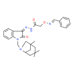ChemSpider 2D Image | 2-{[(E)-Benzylideneamino]oxy}-N'-{(3Z)-2-oxo-1-[(1,3,3-trimethyl-6-azabicyclo[3.2.1]oct-6-yl)methyl]-1,2-dihydro-3H-indol-3-ylidene}acetohydrazide | C28H33N5O3