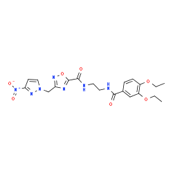 ChemSpider 2D Image | N-[2-[(3,4-Diethoxybenzoyl)amino]ethyl]-3-[(3-nitro-1H-pyrazol-1-yl)methyl]-1,2,4-oxadiazole-5-carboxamide | C20H23N7O7