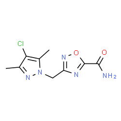 ChemSpider 2D Image | 3-[(4-Chloro-3,5-dimethyl-1H-pyrazol-1-yl)methyl]-1,2,4-oxadiazole-5-carboxamide | C9H10ClN5O2