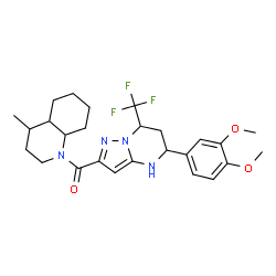ChemSpider 2D Image | [5-(3,4-Dimethoxyphenyl)-7-(trifluoromethyl)-4,5,6,7-tetrahydropyrazolo[1,5-a]pyrimidin-2-yl](4-methyloctahydro-1(2H)-quinolinyl)methanone | C26H33F3N4O3