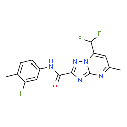 ChemSpider 2D Image | 7-(Difluoromethyl)-N-(3-fluoro-4-methylphenyl)-5-methyl[1,2,4]triazolo[1,5-a]pyrimidine-2-carboxamide | C15H12F3N5O