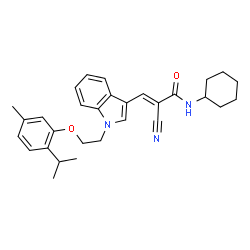ChemSpider 2D Image | (2E)-2-Cyano-N-cyclohexyl-3-{1-[2-(2-isopropyl-5-methylphenoxy)ethyl]-1H-indol-3-yl}acrylamide | C30H35N3O2