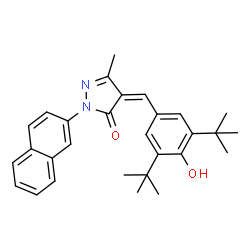 ChemSpider 2D Image | (4Z)-4-[4-Hydroxy-3,5-bis(2-methyl-2-propanyl)benzylidene]-5-methyl-2-(2-naphthyl)-2,4-dihydro-3H-pyrazol-3-one | C29H32N2O2